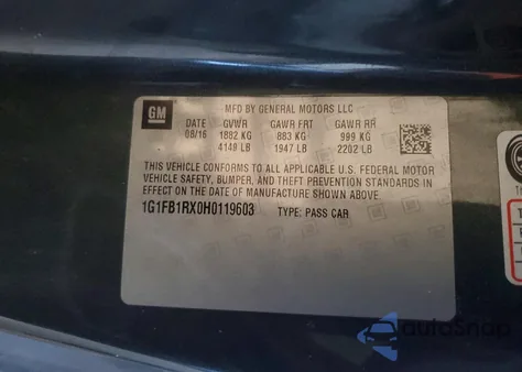 2017 Chevrolet Camaro Lt z USA, uszkodzony, nr VIN 1G1FB1RX0H0119603